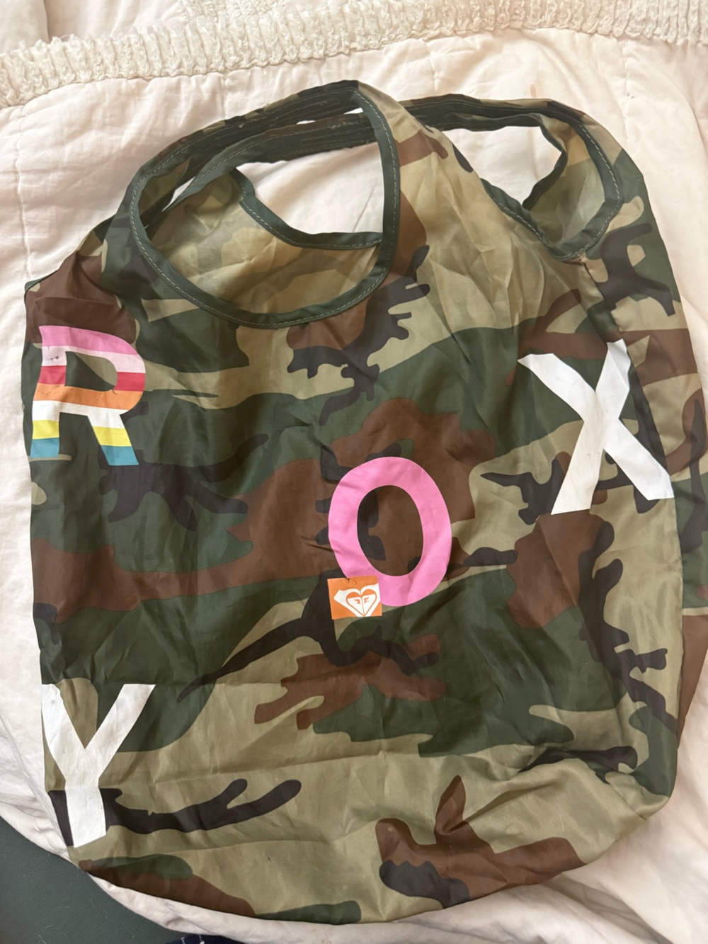 Vintage Y2K Era Roxy Camouflage Packable Tote Bag